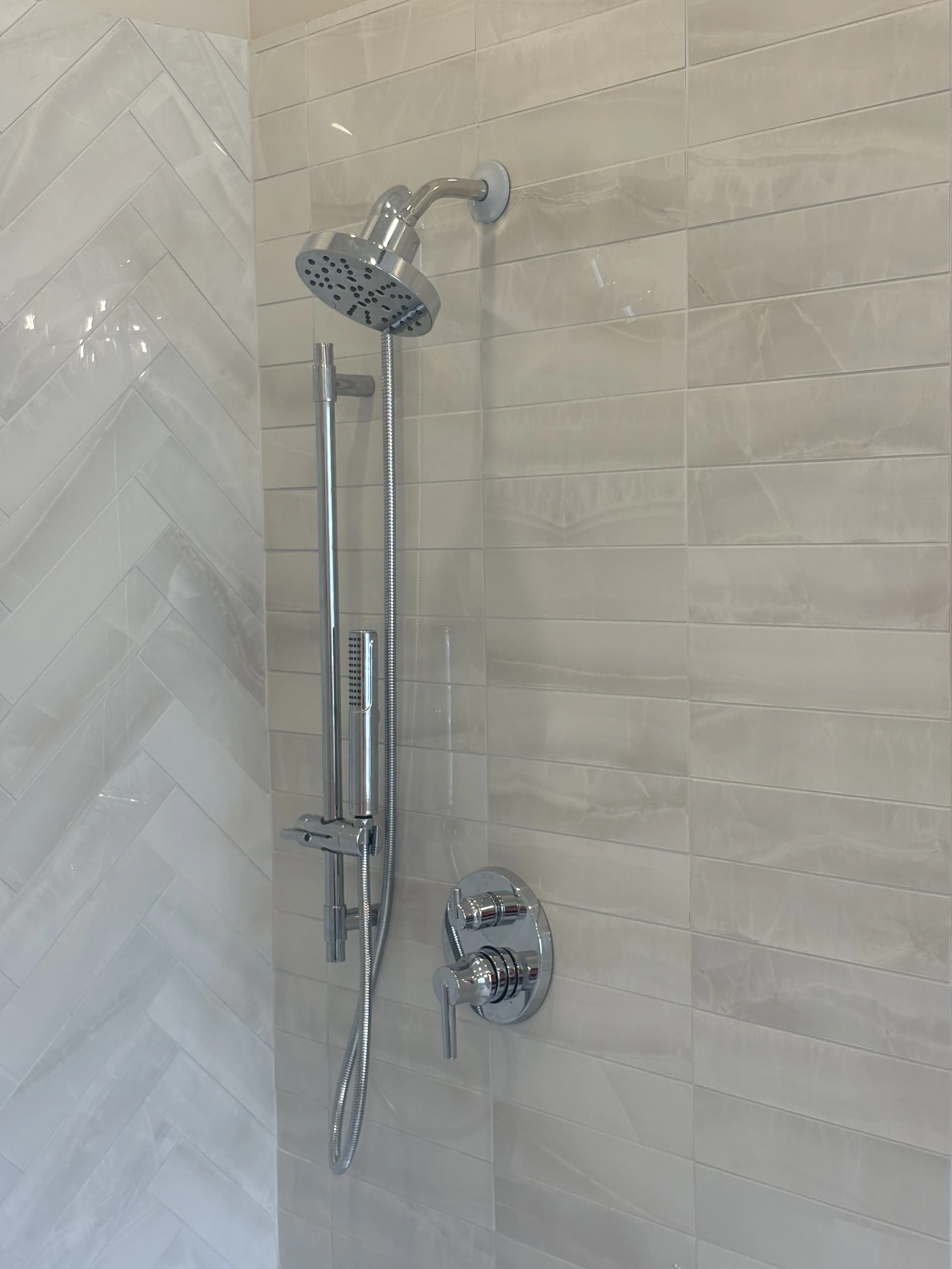 shower, faucet, tiles, herringbone, wall, showerhead